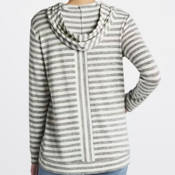Market & Spruce Perine Pocket Gray Stripe Hooded Long Sleeve Pullover Top - Picture 4 of 15